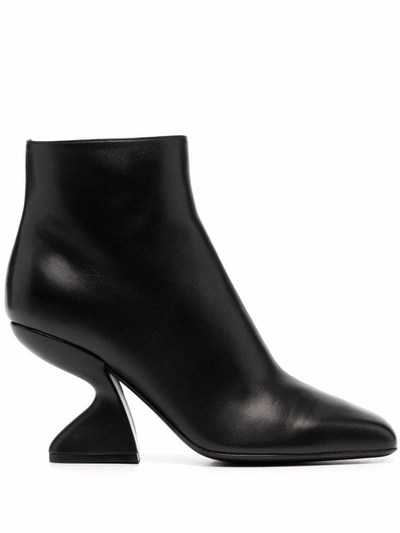 Ferragamo F-heel Sculpted Ankle Boots In Black