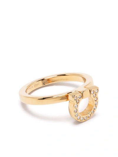 Shop Ferragamo Embellished Gancini Ring In Gold