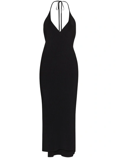 Shop Sir Ribbed-knit Halterneck Dress In Black