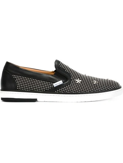 Jimmy Choo Grove Black Soft Calf With Stars And Studs Slip On Sneakers In Black/silver