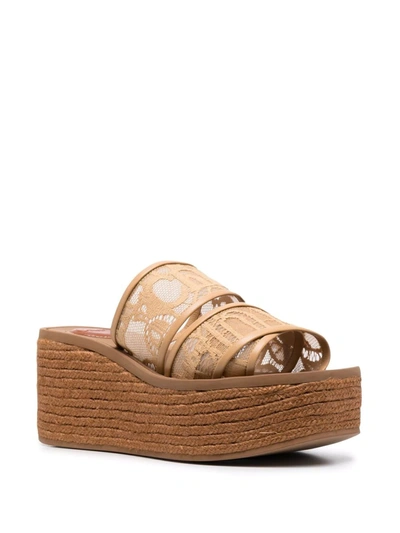 Shop Chloé Woody Logo-strap Wedge Sandals In Neutrals