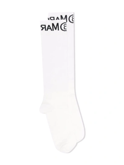 Shop Mm6 Maison Margiela Logo-trim Socks In White