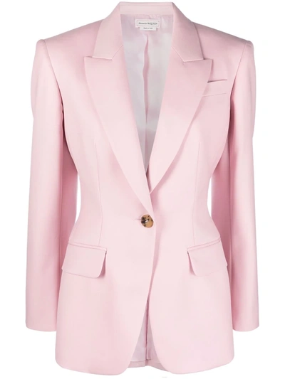 Shop Alexander Mcqueen Single-breasted Wool Blazer In Pink