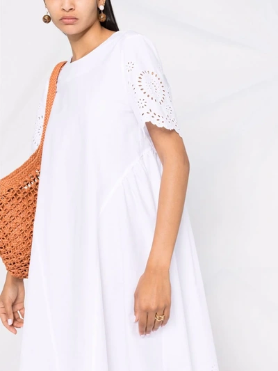 Shop P.a.r.o.s.h Broderie Anglaise Flared Dress In White
