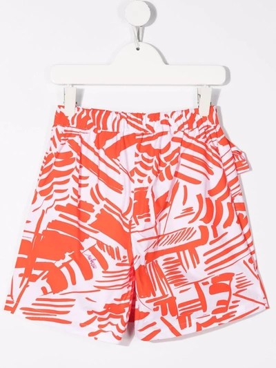 Msgm Geometric-print Knee-length Shorts In White
