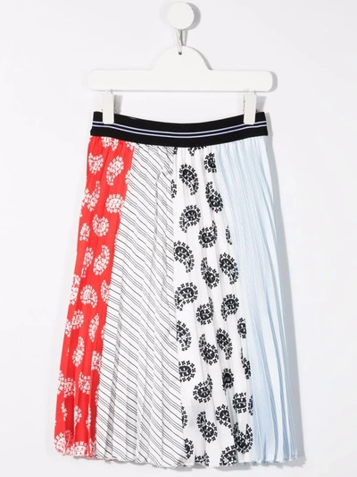 Shop Msgm Patchwork Pleated Midi Skirt In White