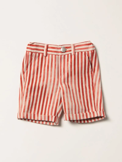 Shop Fay Shorts In Striped Cotton And Linen In Red