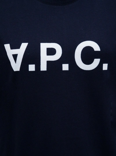 Shop Apc Blue Cotton T-shirt With Logo Print