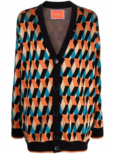 Shop La Doublej Geometric-pattern Cardigan In Schwarz