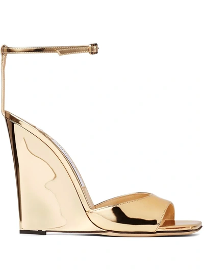 Jimmy Choo Brien 110 Patent Wedge Sandals In Gold | ModeSens
