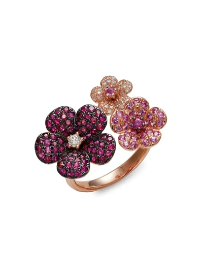 Shop Effy Women's 14k Rose Gold, Diamond, Ruby & Pink Sapphire Flower Ring