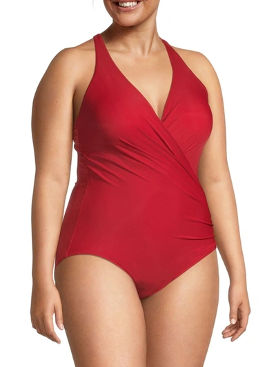 Shop Miraclesuit Women's Rock Solid Wrapsody One-piece Swimsuit In Cayenne Red