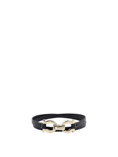Shop Ferragamo Salvatore  Gancini Double Wrap Bracelet In Black