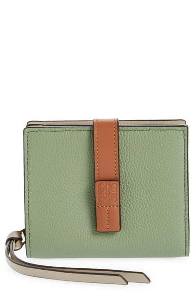Shop Loewe Anagram Tab Leather Wallet In Rosemary/ Tan