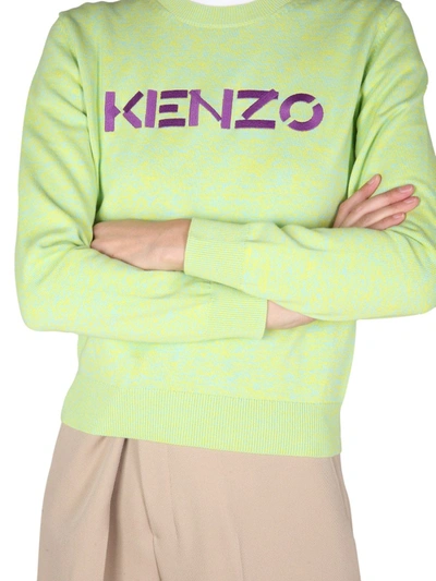 Shop Kenzo Sweater With Embroidered Logo In Green
