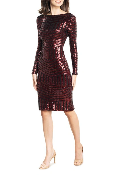 Shop Dress The Population Emery Sequin Stripe Long Sleeve Cocktail Dress In Burgundy