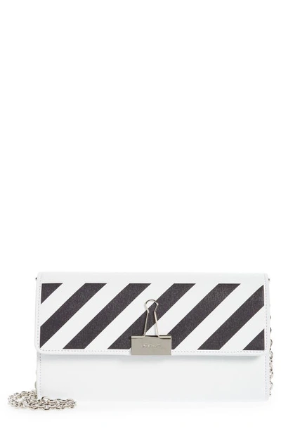 Shop Off-white Binder Clip Diagonal Stripe Wallet On A Chain In White/black
