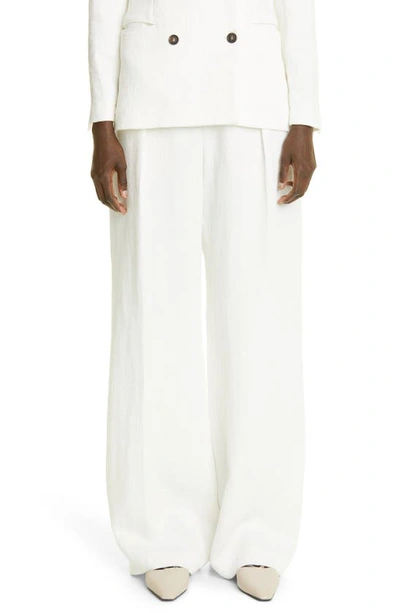 Shop Brunello Cucinelli Linen & Cotton Wide Leg Corset Pants In White