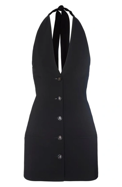 Shop Attico Isabel Halter Tech Crepe Minidress In 100 Black
