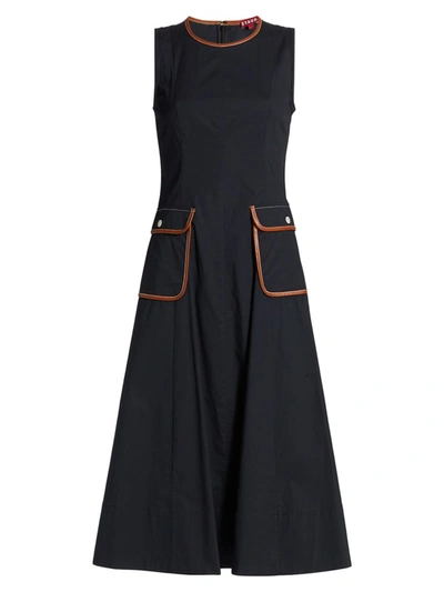 Shop Staud Women's Bait Faux Leather-trim Pocket Dress In Black Whiskey