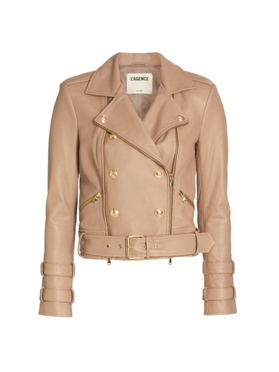 Shop L Agence Women's Billie Belted Leather Jacket In Chanterelle