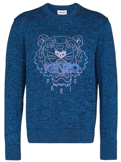 Shop Kenzo Tiger-embroidered Crew-neck Jumper In Blau