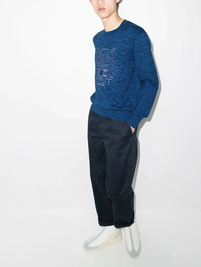 Shop Kenzo Tiger-embroidered Crew-neck Jumper In Blau