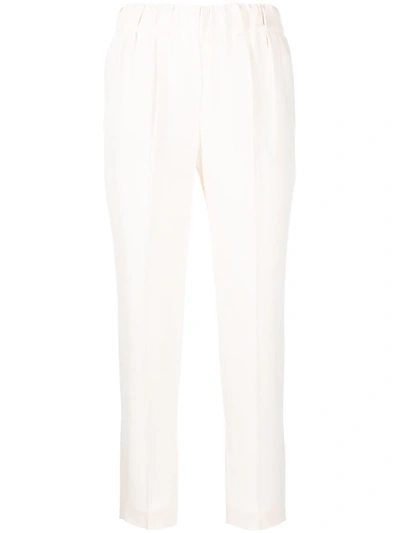 Shop Brunello Cucinelli Cropped Slim-fit Trousers In Nude