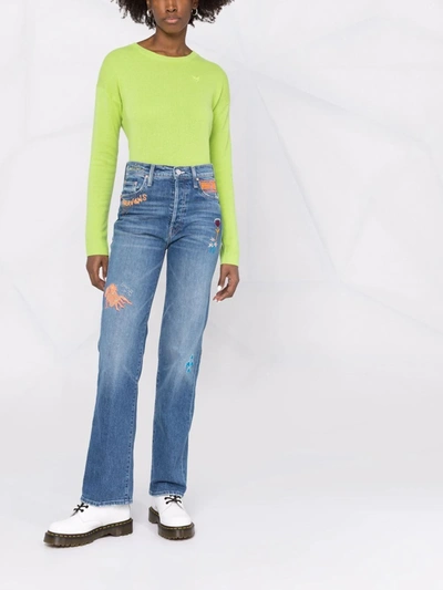 Shop Mother Embroidered Straight-leg Jeans In Blau