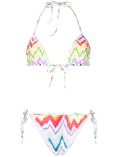 Shop Missoni Zigzag-print Halterneck Bikini In Weiss