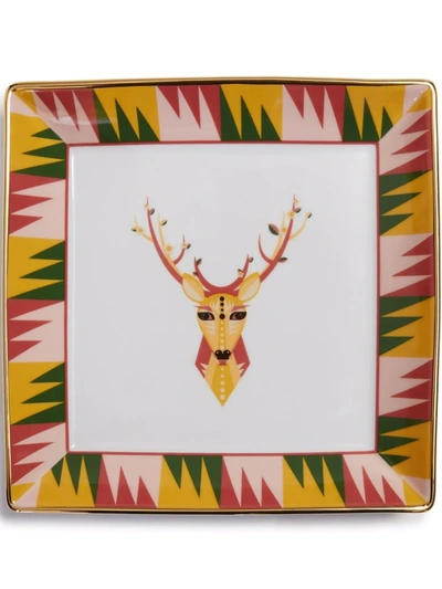 Shop La Doublej Deer-print Porcelain Trinket Tray In Weiss