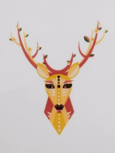 Shop La Doublej Deer-print Porcelain Trinket Tray In Weiss