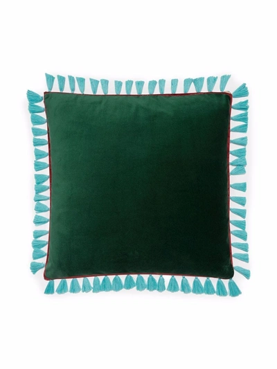 Shop La Doublej Owl-print Velvet Cushion In Blau