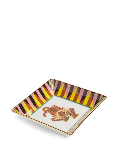 Shop La Doublej Tiger-print Porcelain Trinket Tray In Weiss
