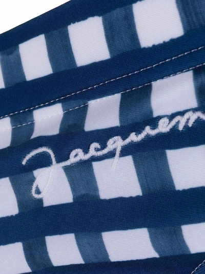 Shop Jacquemus Check-print Logo Swimming Trunks In Blau