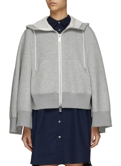 Shop Sacai Sponge Sweat Zip-up Hoodie Cape In Grey