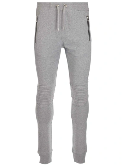 Shop Balmain Logo Embossed Drawstring Sweatpants In Grey
