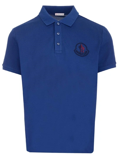 Shop Moncler Logo Embroidered Polo Shirt In Blue