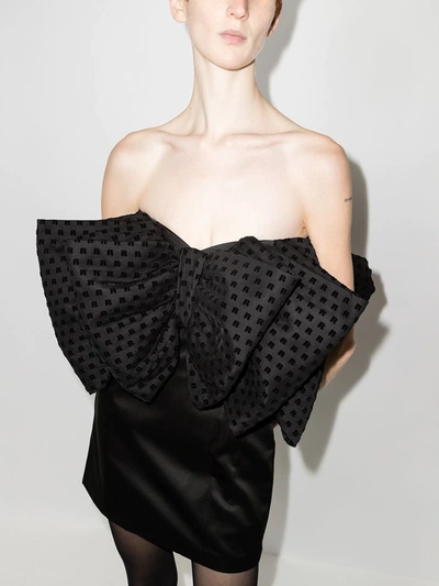Rotate Birger Christensen Natalie Strapless Flocked Mesh-paneled Satin Mini Dress In Schwarz