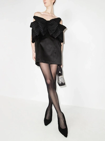 Rotate Birger Christensen Natalie Strapless Flocked Mesh-paneled Satin Mini Dress In Schwarz