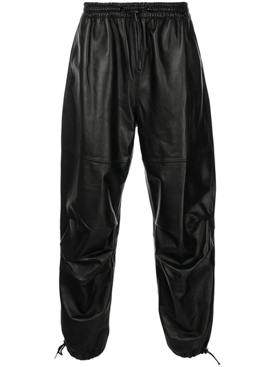 Shop Alexander Wang Wide-leg Lambskin Track Pants In Schwarz