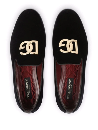 Shop Dolce & Gabbana Dg-logo Velvet Slippers In Schwarz