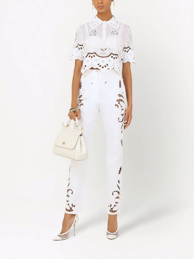 Dolce & Gabbana Embroidered Cropped Cotton Blouse In White