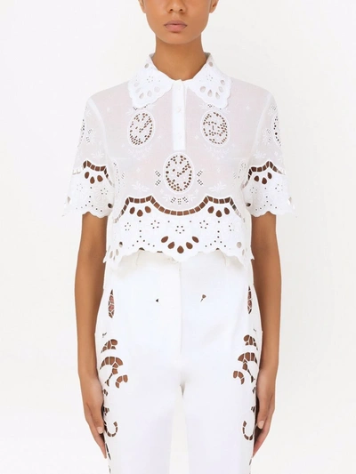 Shop Dolce & Gabbana Embroidered Gauze Polo Shirt In White