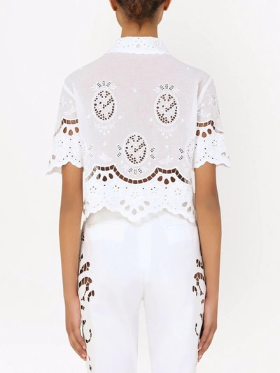 Dolce & Gabbana Embroidered Cropped Cotton Blouse In White