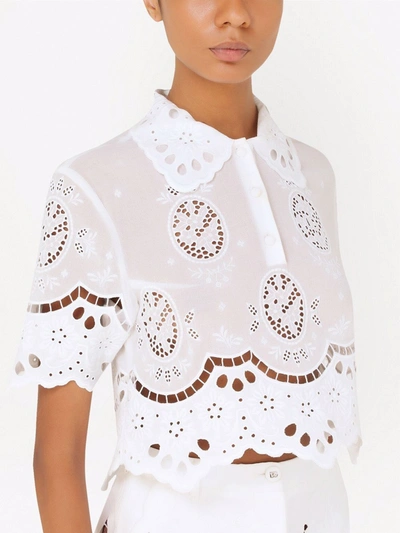 Dolce & Gabbana Embroidered Cropped Cotton Blouse In White