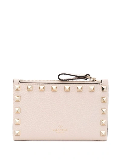 Shop Valentino Rockstud-embellished Compact Wallet In Nude