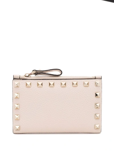 Shop Valentino Rockstud-embellished Compact Wallet In Nude