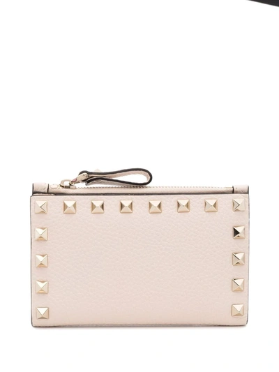 Valentino Rockstud-embellished Compact Wallet In Nude