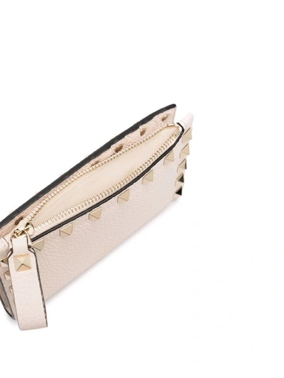 Shop Valentino Rockstud-embellished Compact Wallet In Nude